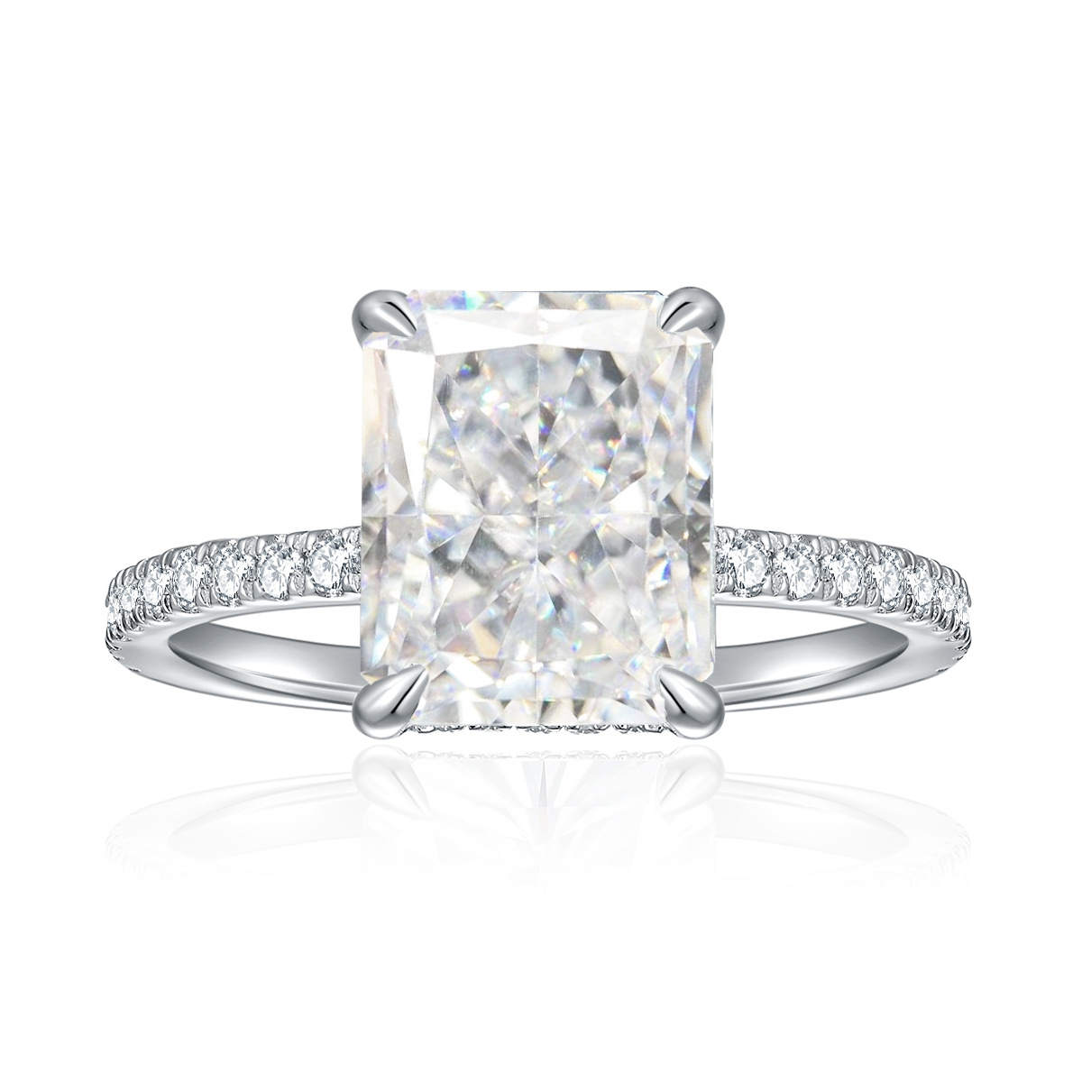Charming Women Moissanite Band Ring 925 Sterling Silver White Gold Plated 4ct Flashing Moissanite Diamond Rings for Women Girls Women Promise Engageme