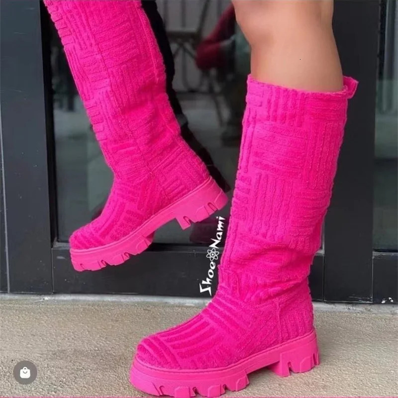 Sock Boots Women Knee High Knitted Pointed Toe High Heel Long Boots Breathable Lady Shoes Keep Warm Fashion Botas Mujer 241016