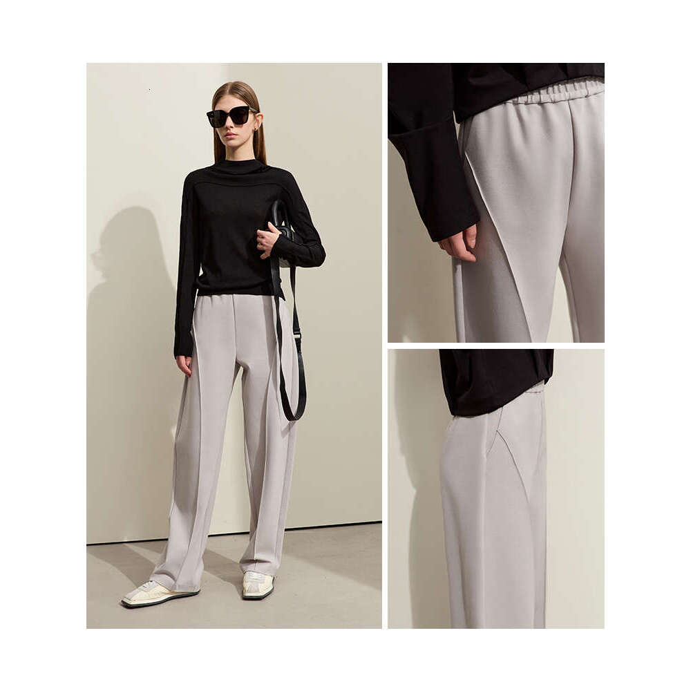 AMII Minimalism 2024 Spring New Arc Split Women's Casual High-Waisted Banana Pants Female Basics Loose Trousers 12421059