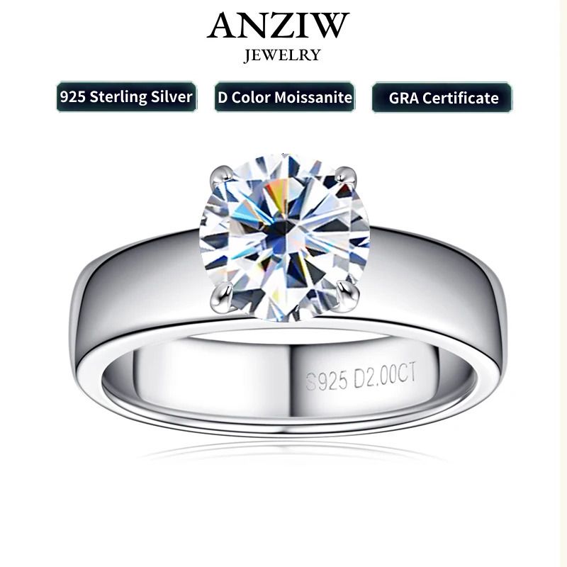 100% genuine 925 sterling silver 2- silica wedding engagement ring womens card commitment ring jewelry GRA certification 241007