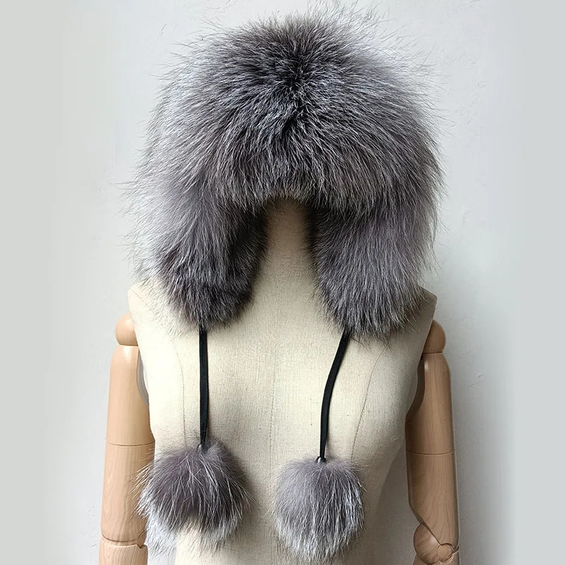 Real Women Fox Fur Hat With earflap Warm Winter Ladies Thick Real Raccoon Fur Hats Russia Geunine Fox Fur Cap 241009