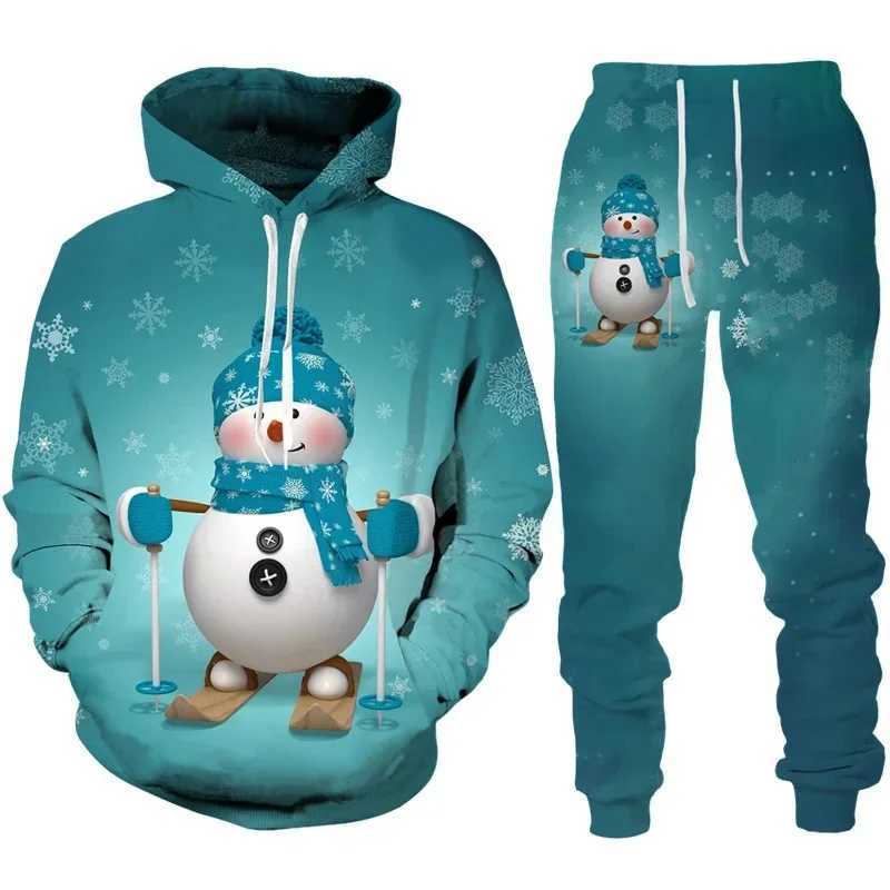 New Years Party 3D Printed Santa Claus Mens Hoodie Pants 2-piece Set Casual Oversized Long Sleeve Zipper Y241016