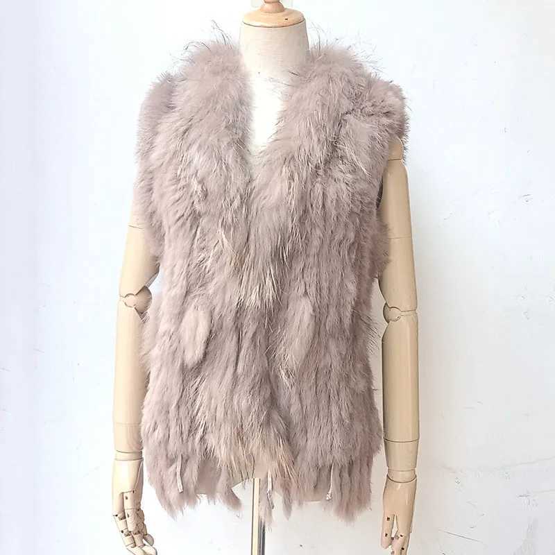 2023 Autumn Knitted True Rabbit Fur Vest Womens Warm Leather Vest Womens Fur Vest Womens Fur Vest W241010