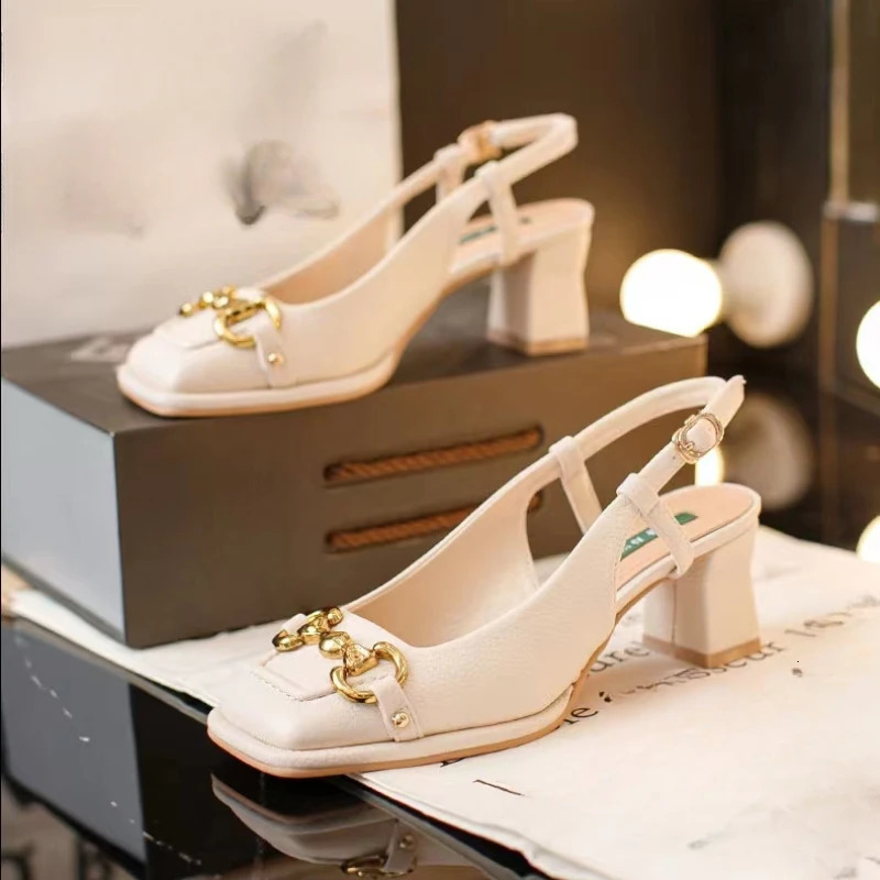 Womens Mid Heel Summer French Style Flat Heel Casual Sandals Thick Heel Mary Jane Shoes Black Green Claw Womens 241015