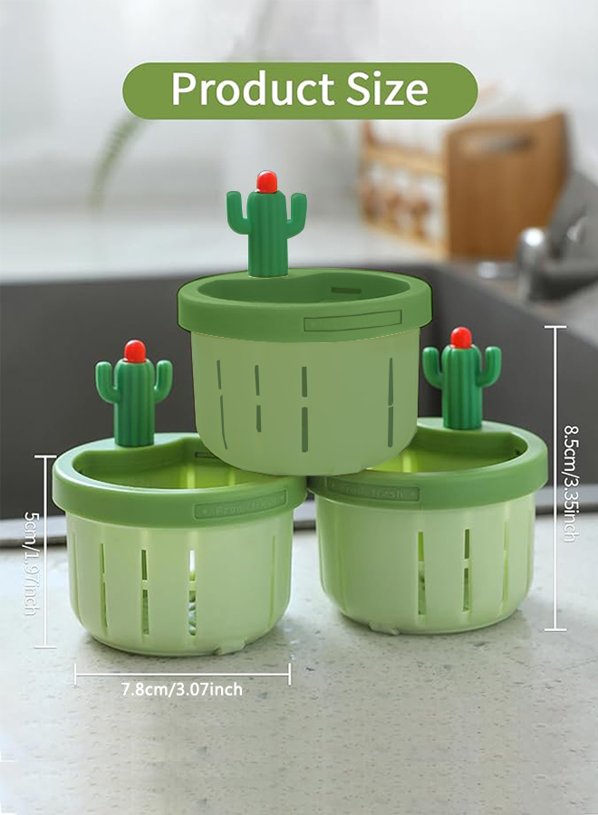 Eco-Friendly Cactus Pattern Sink Drain Strainers Trio Pack - Easy Maintenance Kitchen Waste Collectors with No Touch Functionality, Ideal for Modern K