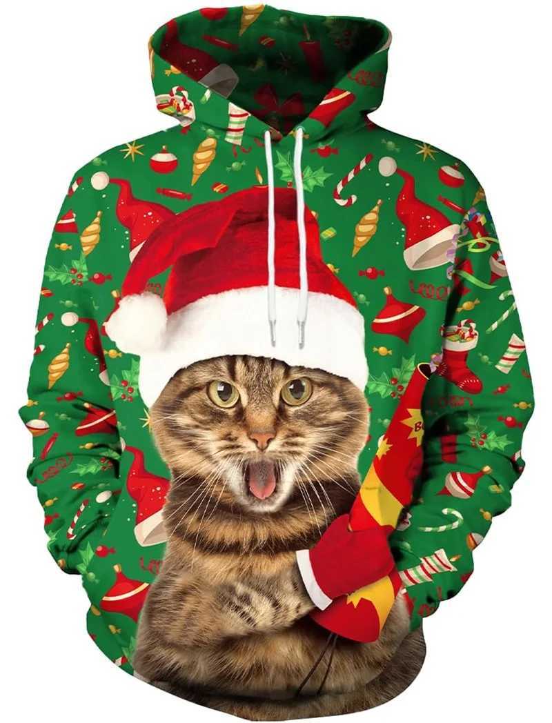 3D printed fun animal alpaca Christmas hoodie mens long sleeved plus size pull-up sweatshirt holiday ugly hoodie top Y241016