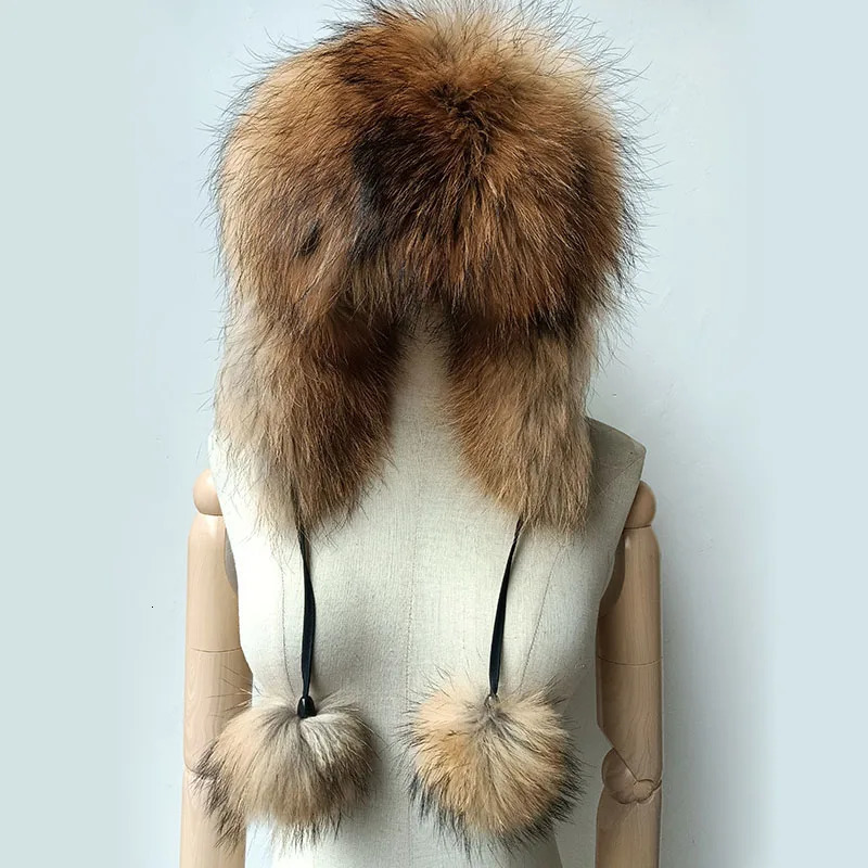 Real Women Fox Fur Hat With earflap Warm Winter Ladies Thick Real Raccoon Fur Hats Russia Geunine Fox Fur Cap 241009