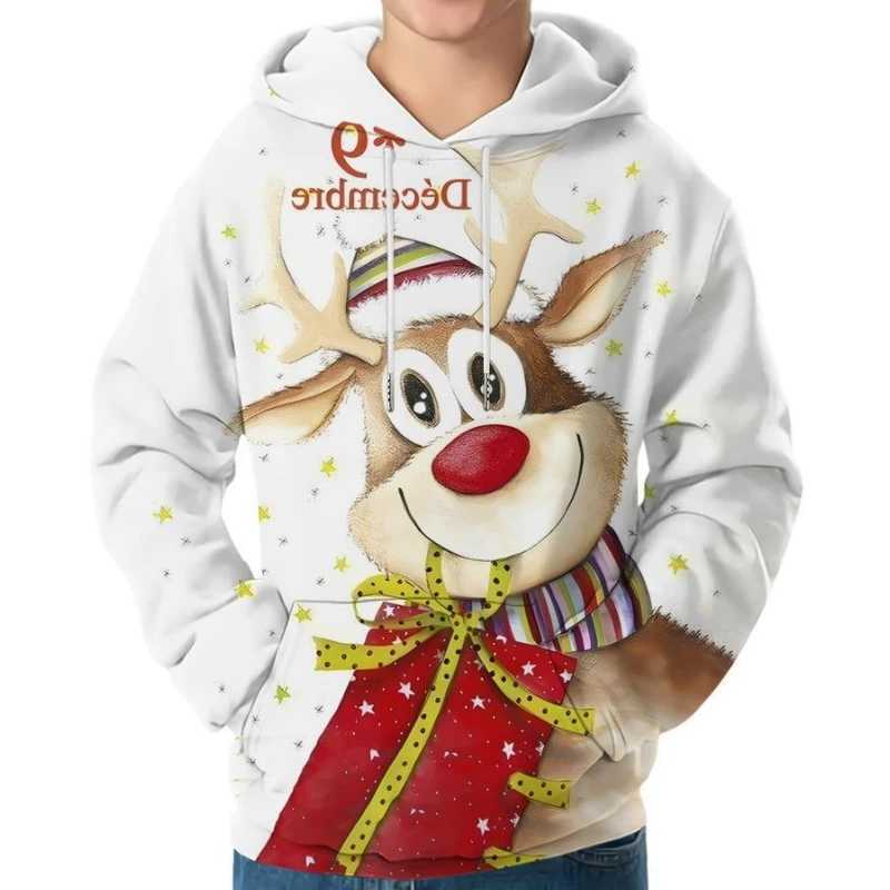 Mens and womens Christmas clothing 2024 autumn and winter hooded family clothing cute reindeer red and white happy hot selling y2k clothing Y241016