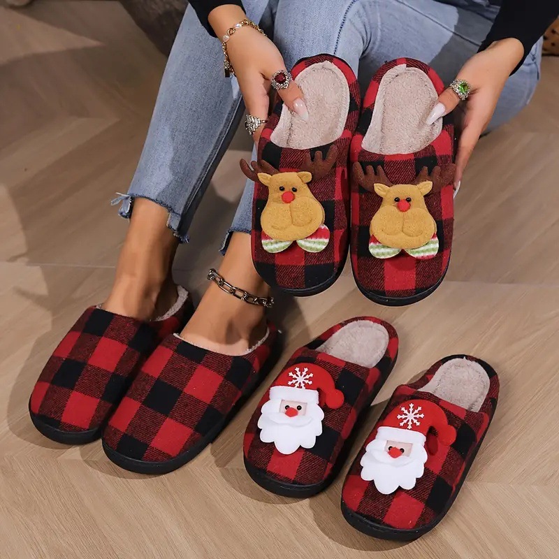 Women's winter Christmas cartoon plush cover toe soft warm comfortable home non-slip slippers Lover style 36-45 bac7