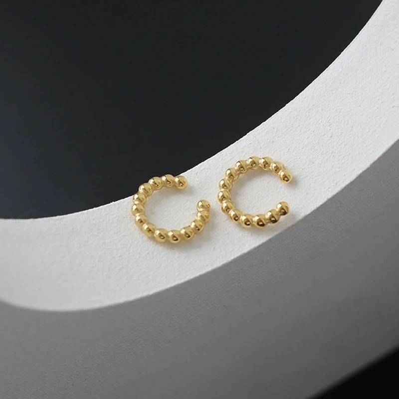 Ins Retro Stainless Steel Waterproof Beaded Cuffs Metal Texture Earbone Clip Non Perforated Clip Female Wholesale Earrings 241009 - view 6