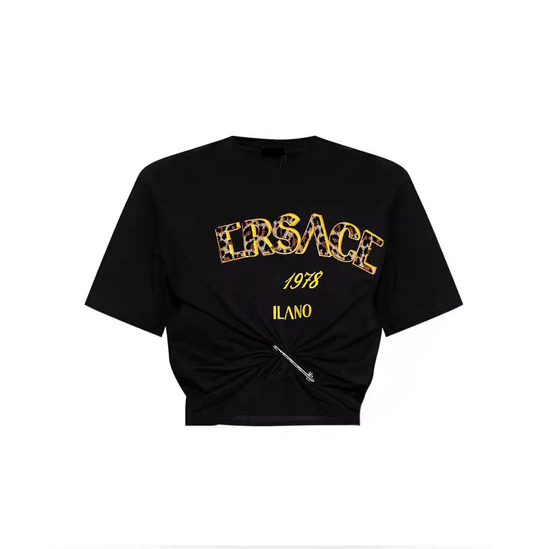 2025 Designers T-shirts Fashion T Shirts Women Chest Letter Shirt Big pins flowers printing Pin tucked waist short sleeved T-shirt Collect waist Tops Tees tank top SMXL