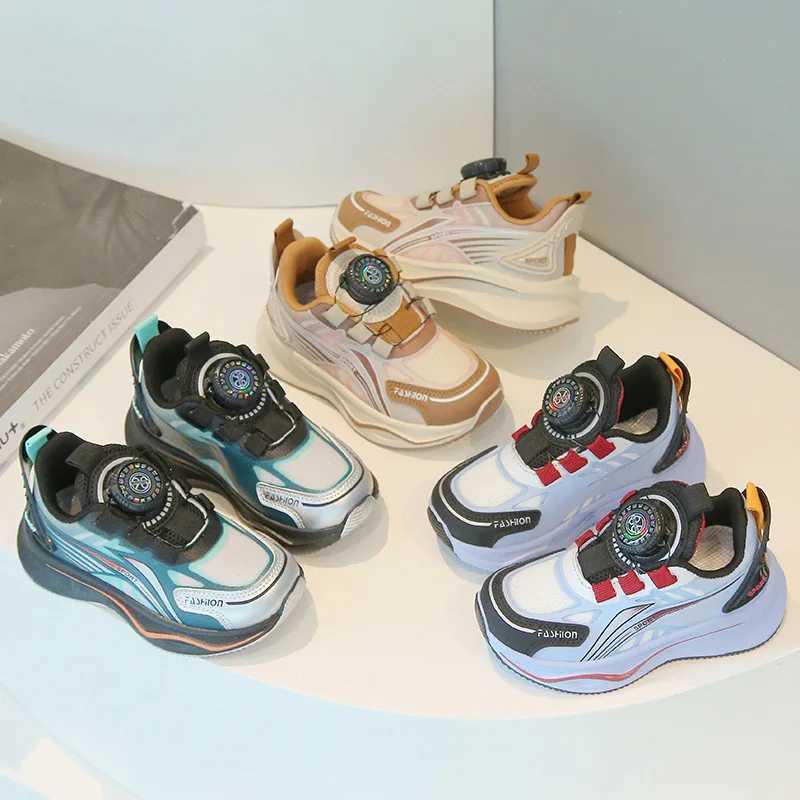 Childrens Fashoin boys casual sports rotating button girls running baby net anti slip soft soled shoes H260130