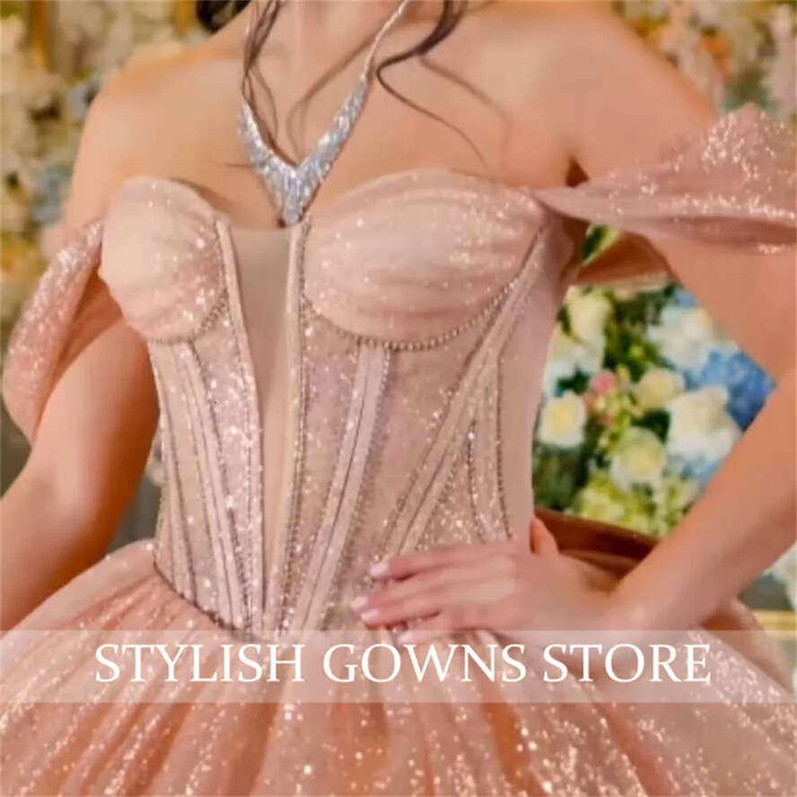 Rose Off Mexico Gold The Shoulder Quinceanera Dress Sparkly Bow Princess Ball Gown For Sweet 16 Birthday Graduation Dresses 0627 es