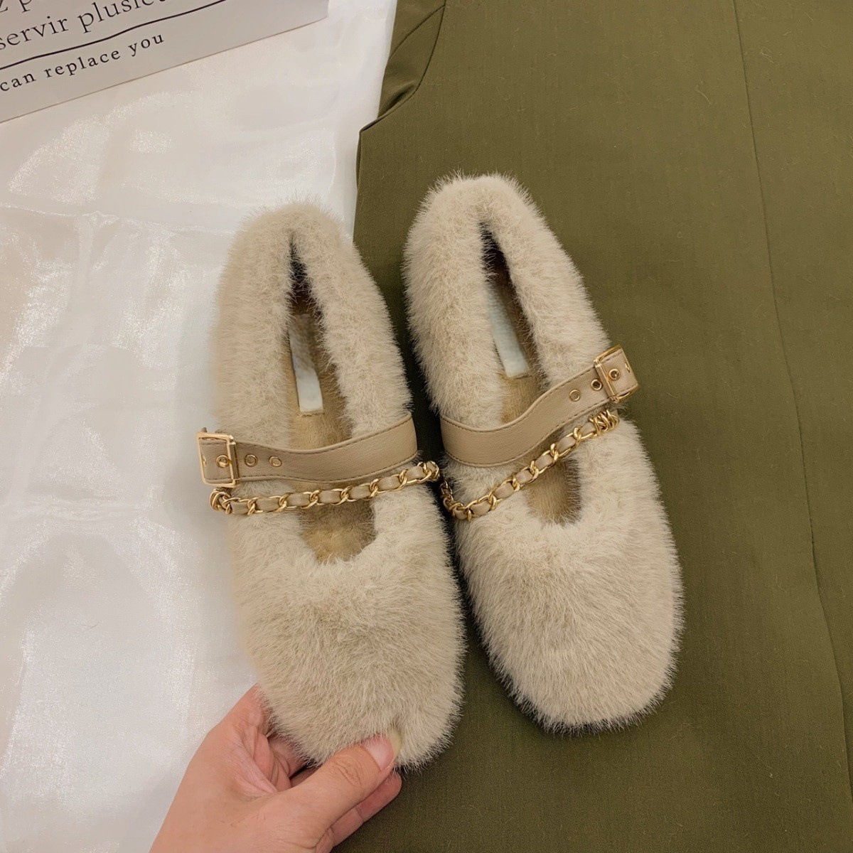 Women's Winter Coarse Heel Plush Cotton Single Shoes 2687