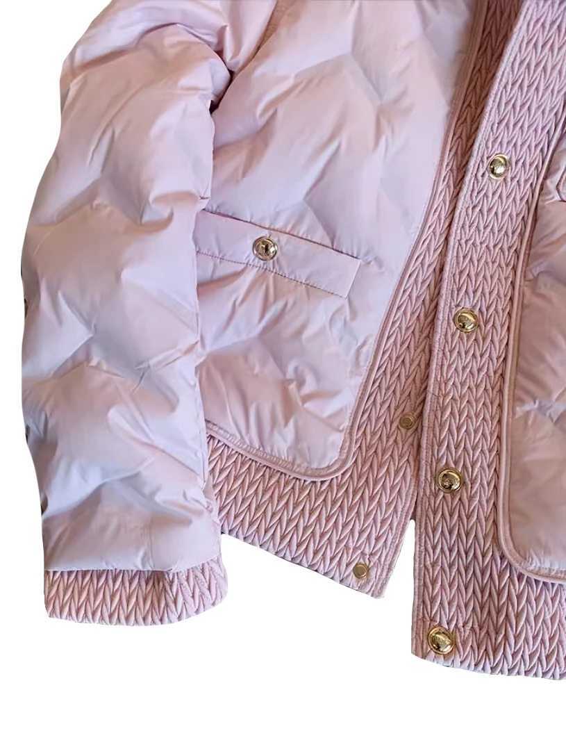 Fashion Pink Collar Womens Cotton Apron Jacket Winter Thick Warm Bedding Coat Womens Single Chest Coat M241011