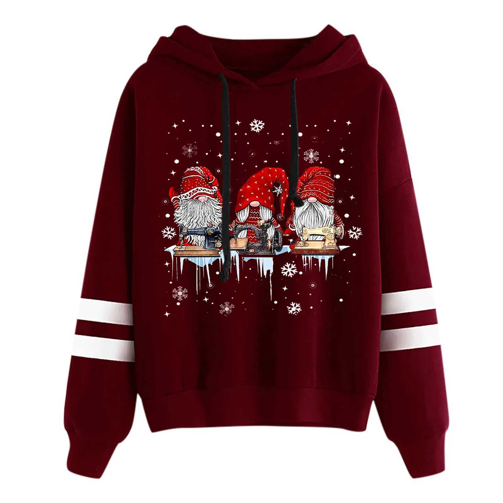 Womens sports shirt plus size round neck warm and soft Christmas pattern printed Christmas tree printed floral hoodie womens top Y241016
