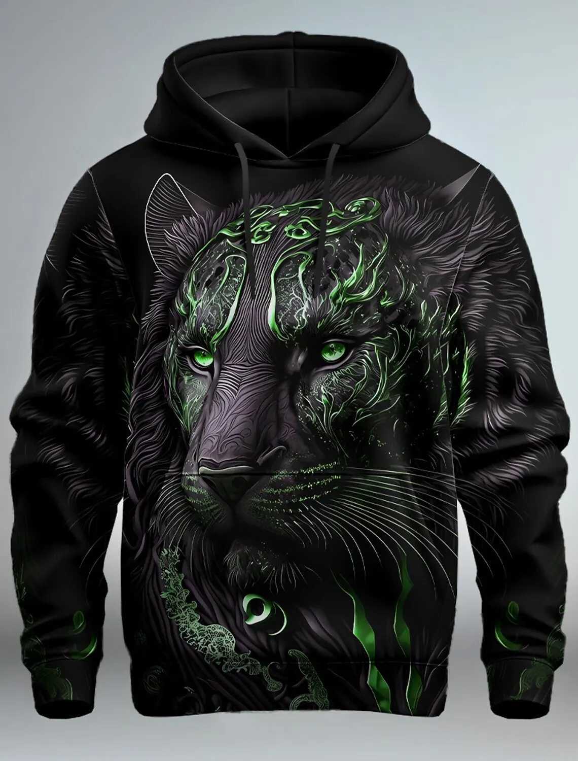Graphic Lion Mens Fashion 3D Printed Hoodie Street Clothing Hoodie Long Sleeve Printed Front Pocket Spring Hoodie Sportswear Y241016