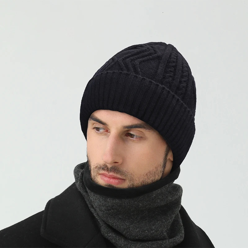 Big Head Men Knitted Hat Large Size Fleece Lined Rib Beanie Warm Thick Winter Cap 241007