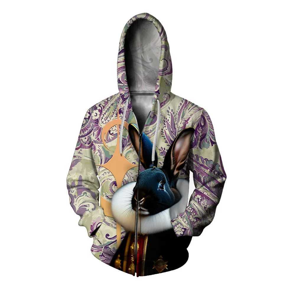 Autumn mens zipper hoodie Y2k mens casual hoodie rabbit sportswear cat fashion printed hoodie mens sportswear Y241016