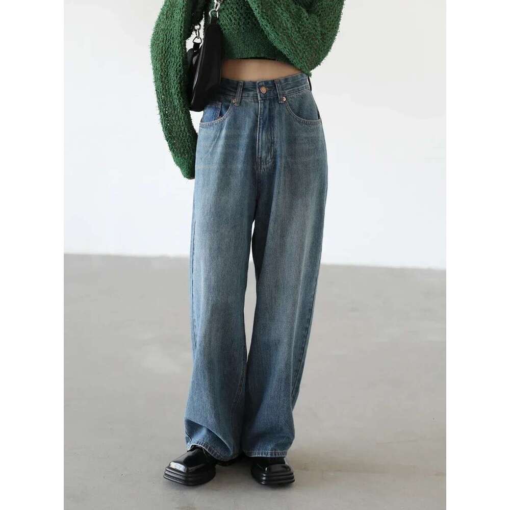 CHIC VEN Women's Denim Pants Blue Wide Leg Jeans Cotton High Waist Casual Loose Trousers Office Ladies Woman Spring Autumn 2023