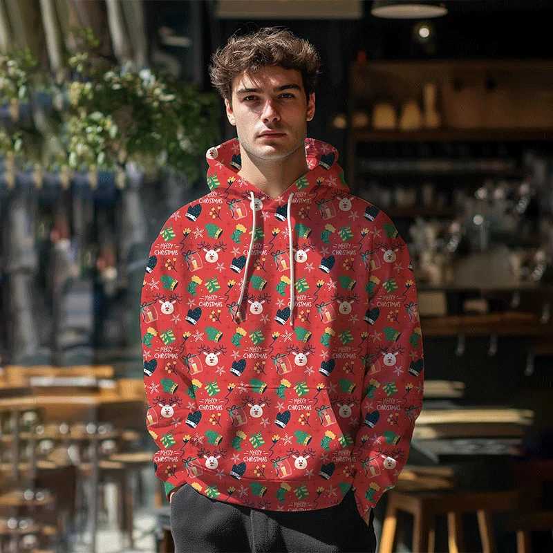 3D Merry Christmas Printed Hoodie Childrens Harajuku Funny Reindeer Graphic Hoodie Sweater Womens Santa Claus Pullup Clothing Y241016