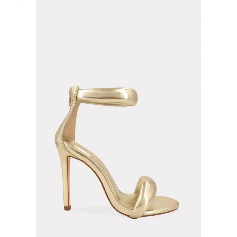 Sandal 2023 Concise Style Onestrap Sandals for Girl Sexy Stiletto Heel Back Zip Cover Heels Summer Sandalias Gold
