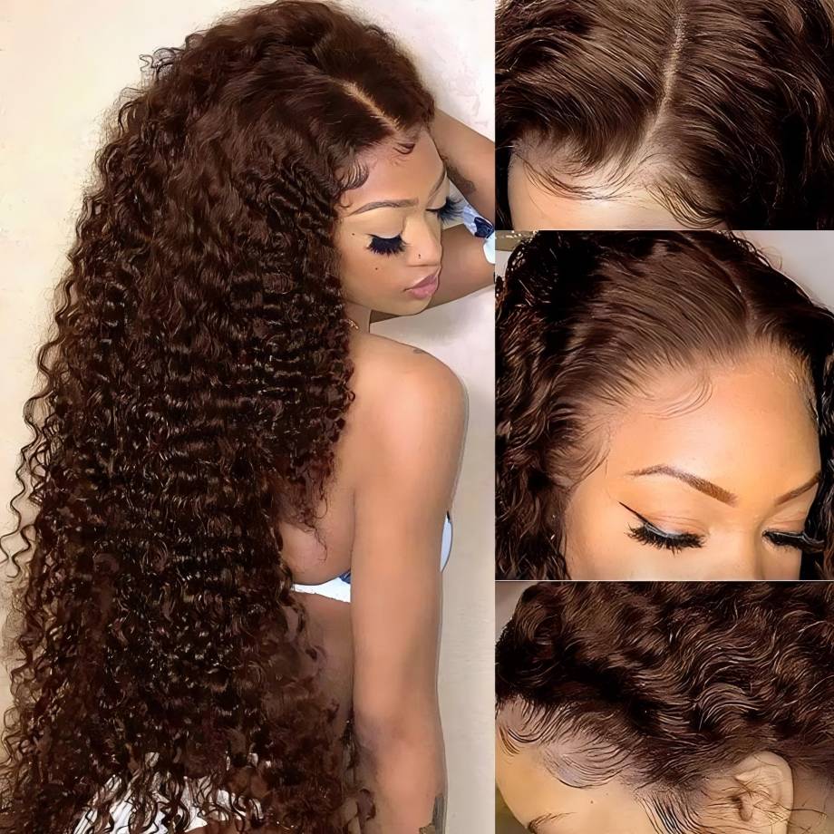 Brazilian Big Curly 13x4 Simualtion Human Hair Ombre Color Deep Curly Lace Front Wig Brown Blonde Deep Wave Lace Frontal Synthetic Wigs Ready to Wear 