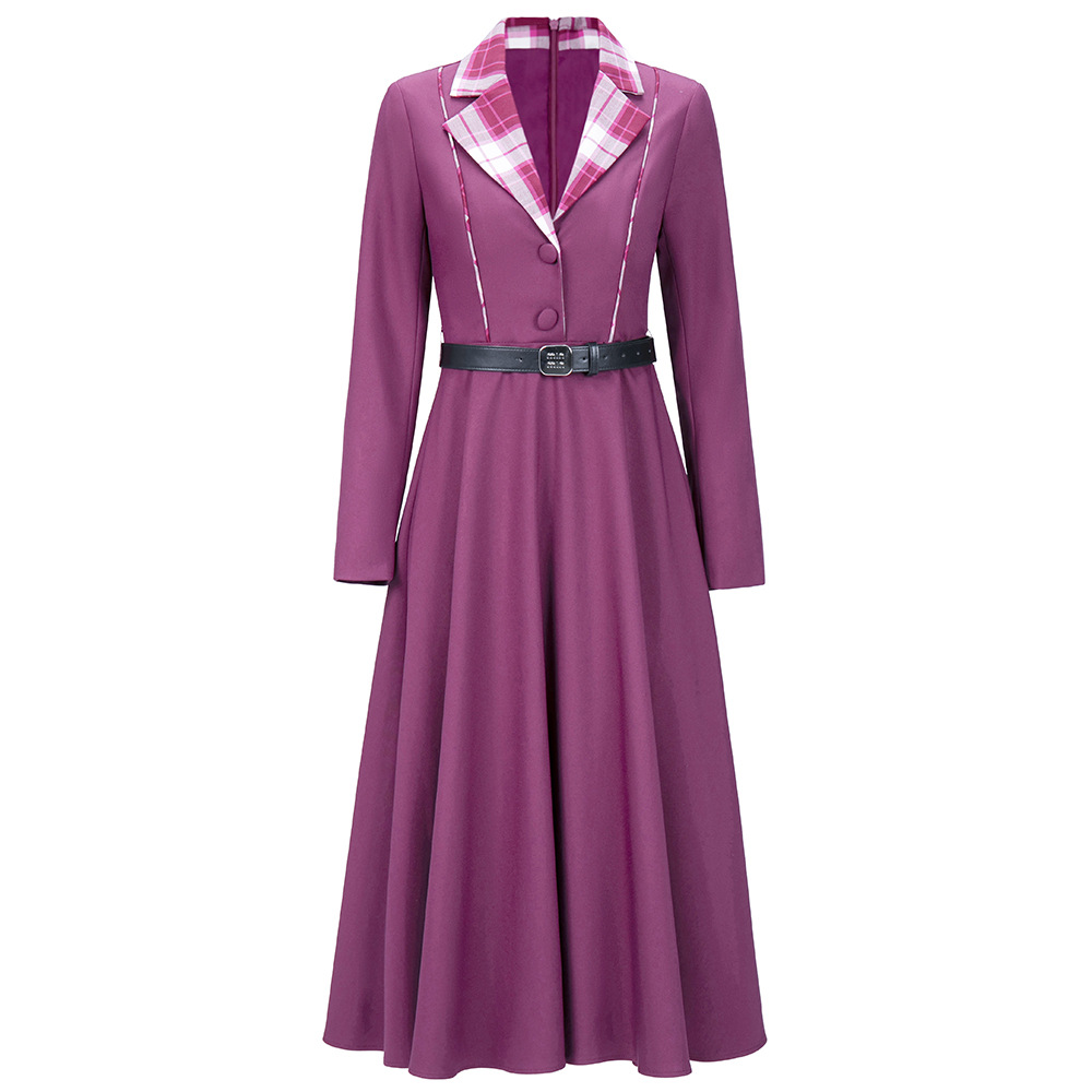 OC 122M43 Women's Work Dresses Top Handmade Production Autumn/Winter Dress Long Sleeved Contrasting Splicing Check