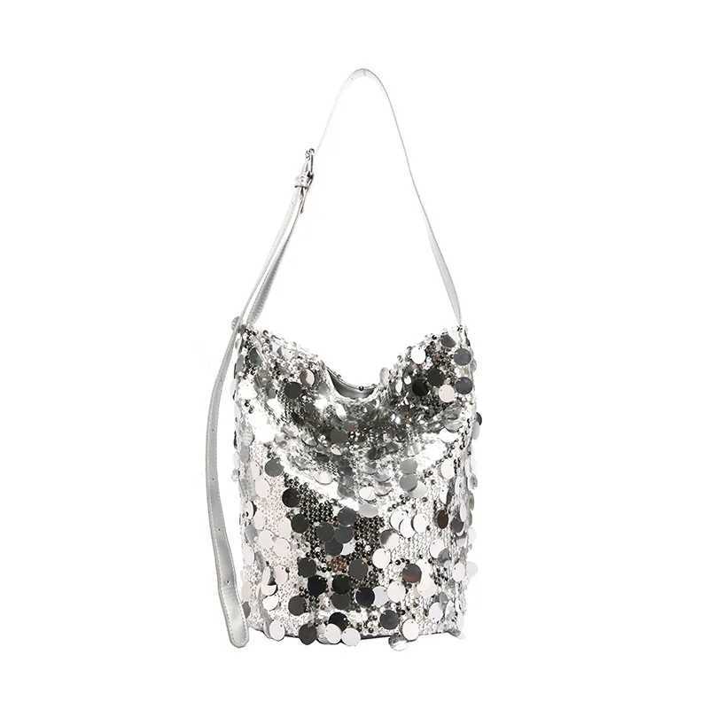 Ladies Shinning Shoulder Bag Pu Leather Sparkling Satchel Large Capacity Glitter Sling Female Outdoor 241016