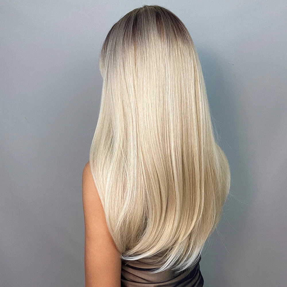 GEMMA Ombre brown long straight synthetic wig with bangs female role-playing wig high-temperature natural hair 241010