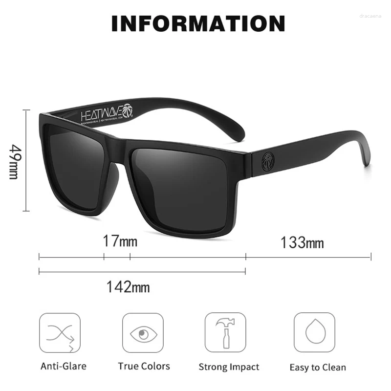 Sunglasses HEAT WAVE HD Polarized For Men Sports Eyewear Mirror Square Sun Glasses Fashion Women Shades UV400 Black Goggles