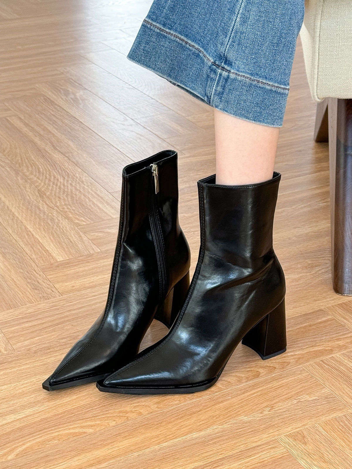 elegant brown pointed martin boots for women comfortable thick heels for everyday wear