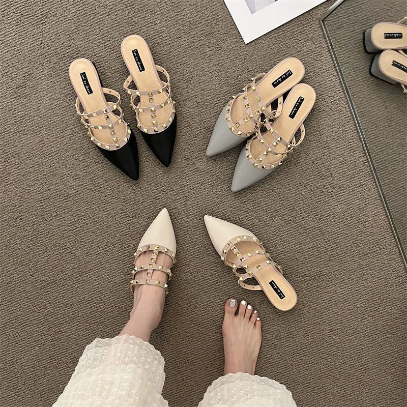 Riveted Low Women To Wear For Spring Summer New French Niche Fairy Style Thick Heeled Wrapped Toe Sandals Ddmycat