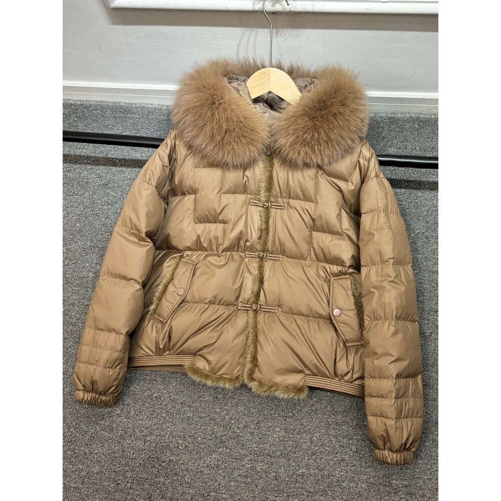 2024 New Winter Real Natural Fox Fur Collar Loose Mink Hooded Puffer Coat Women Warm Disc Buckle 90 White Duck Down Short Jacket