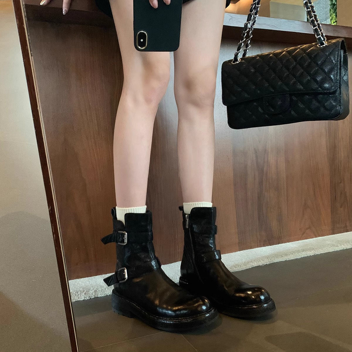 Women's 2024 Spring and Autumn New Style Buckle Thick Bottom Looks Thin British Martin Boots