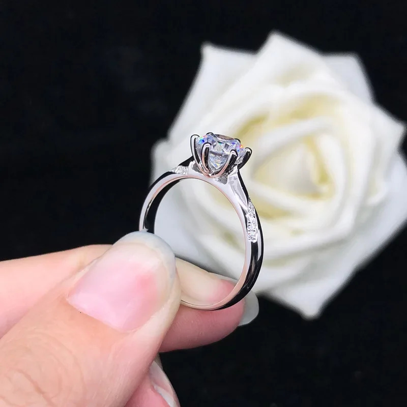 Solid 14K white gold AU585 white gold PT950 fashionable hexagonal diamond 1- diamond recommended card ring 241007
