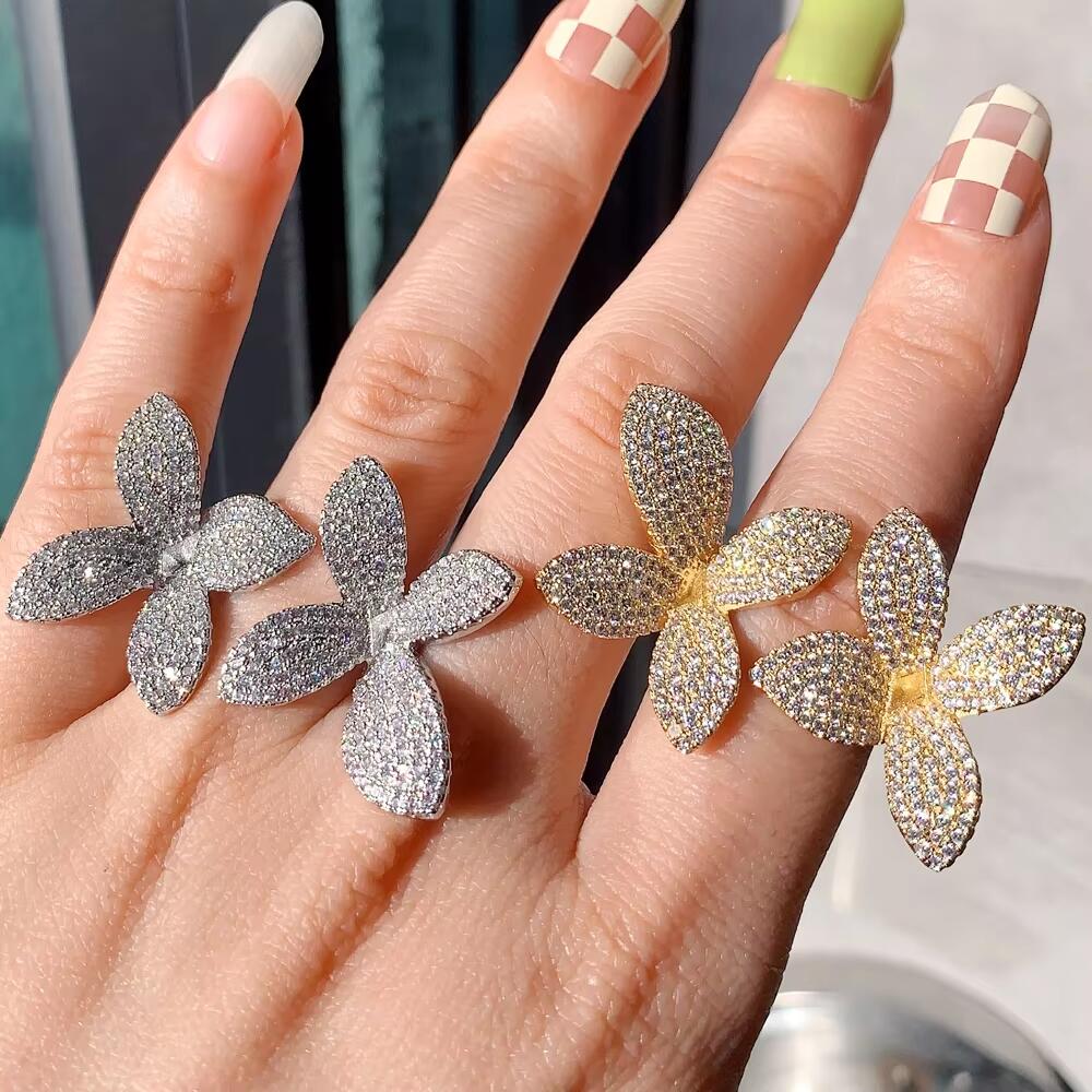Micro Pave 5A Cubic Zirconia wer Adjustable Open Ring for Women, 2024 Fashion Jewelry