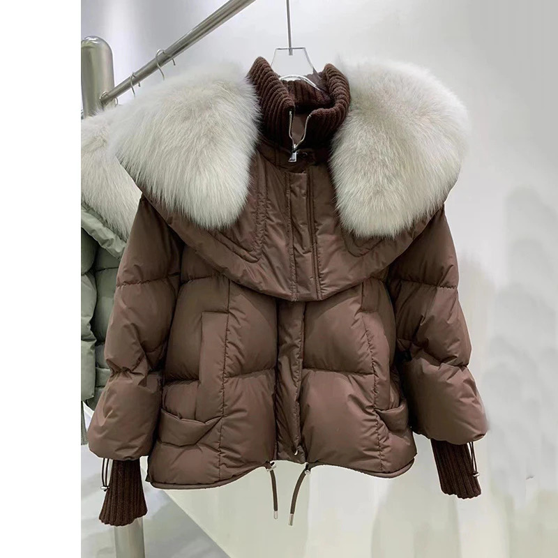 Winter Down Cotton Fur Collar Parka Womens Thick Warm Jacket Puffer with Faux Removable 241008