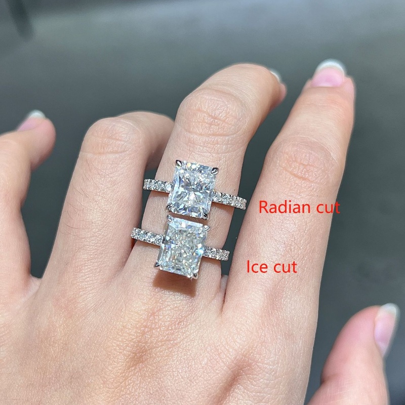 Charming Women Moissanite Band Ring 925 Sterling Silver White Gold Plated 4ct Flashing Moissanite Diamond Rings for Women Girls Women Promise Engageme