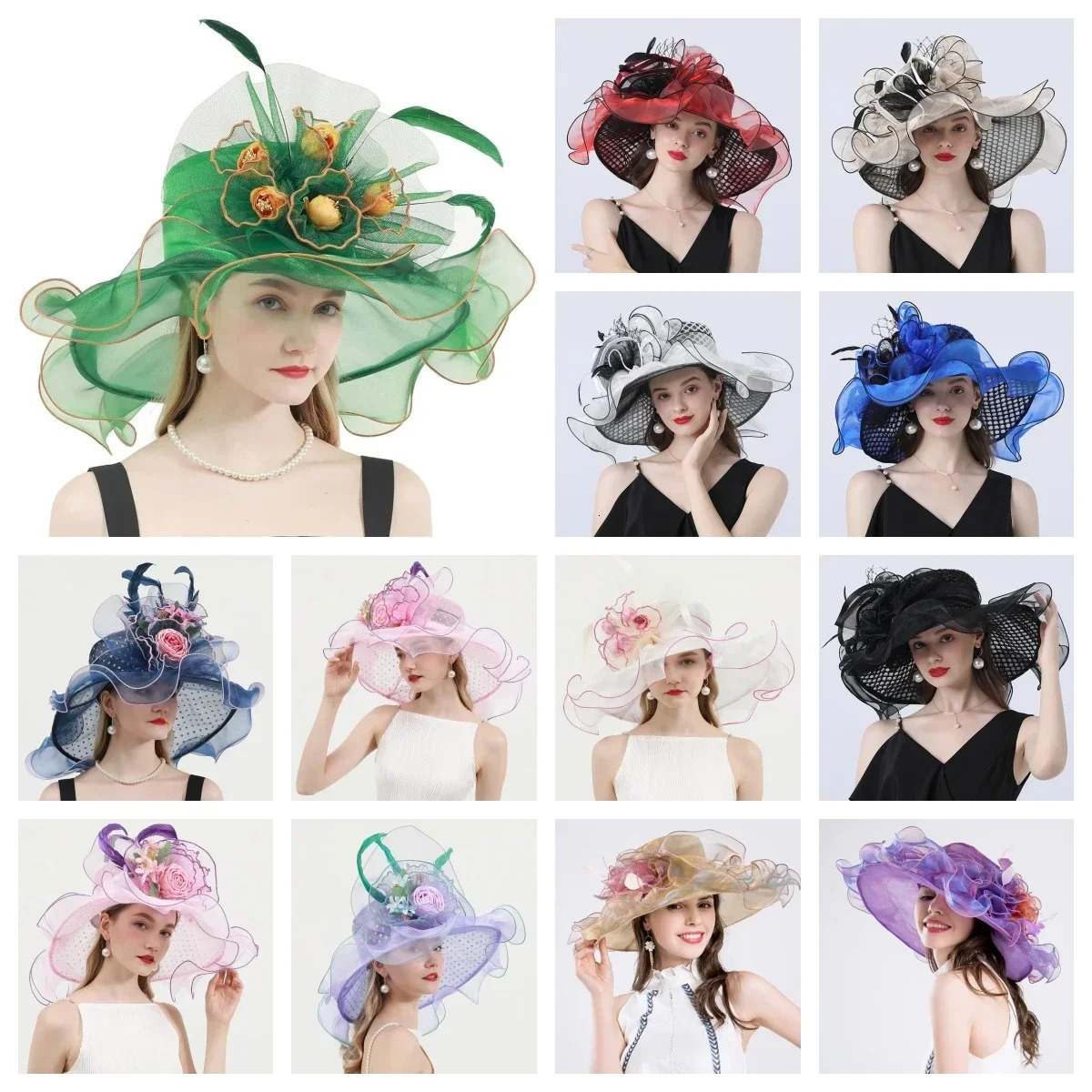 Elegant Bridal Organization Gauze Church Hat Party Colorful Enchanting Derby Hat Unique Womens Wedding Sun Hat 241011