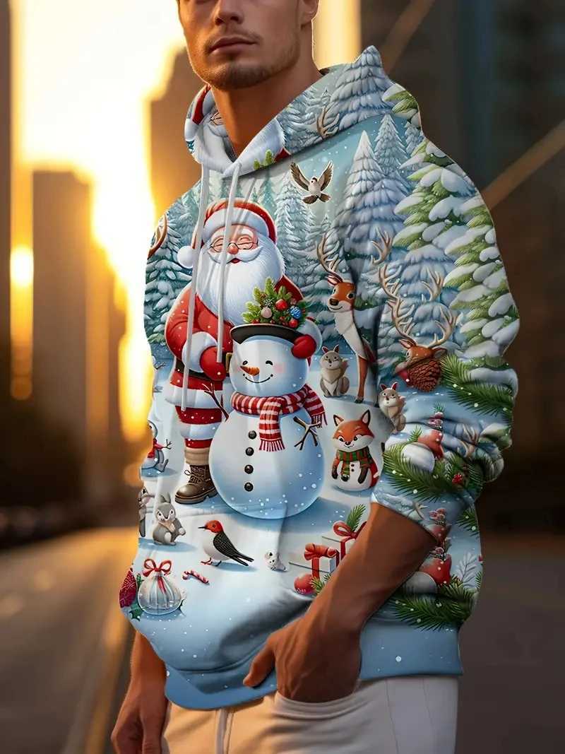2025 Mens Christmas Hoodie Santa Claus 3D Printed Hoodie Mens Autumn Fashion Mens Festival Top Y241016