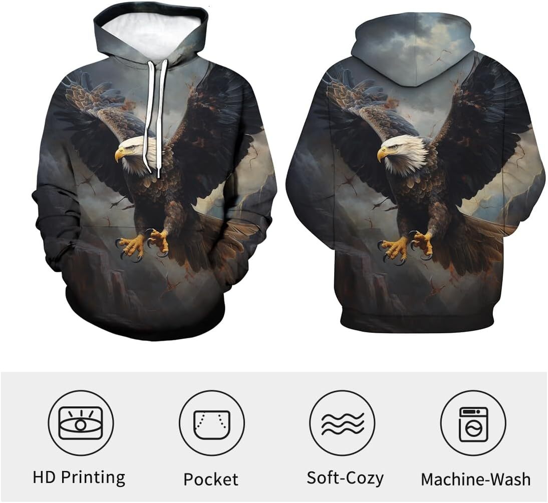 Hoodie for Mens Womens Unisex Retro Eagle Flag Hoodies Mens Funny Pattern Cool Long Sleeve Pullover Hoodie Graphic Hoodies sweatshirt Pullover Long Sl