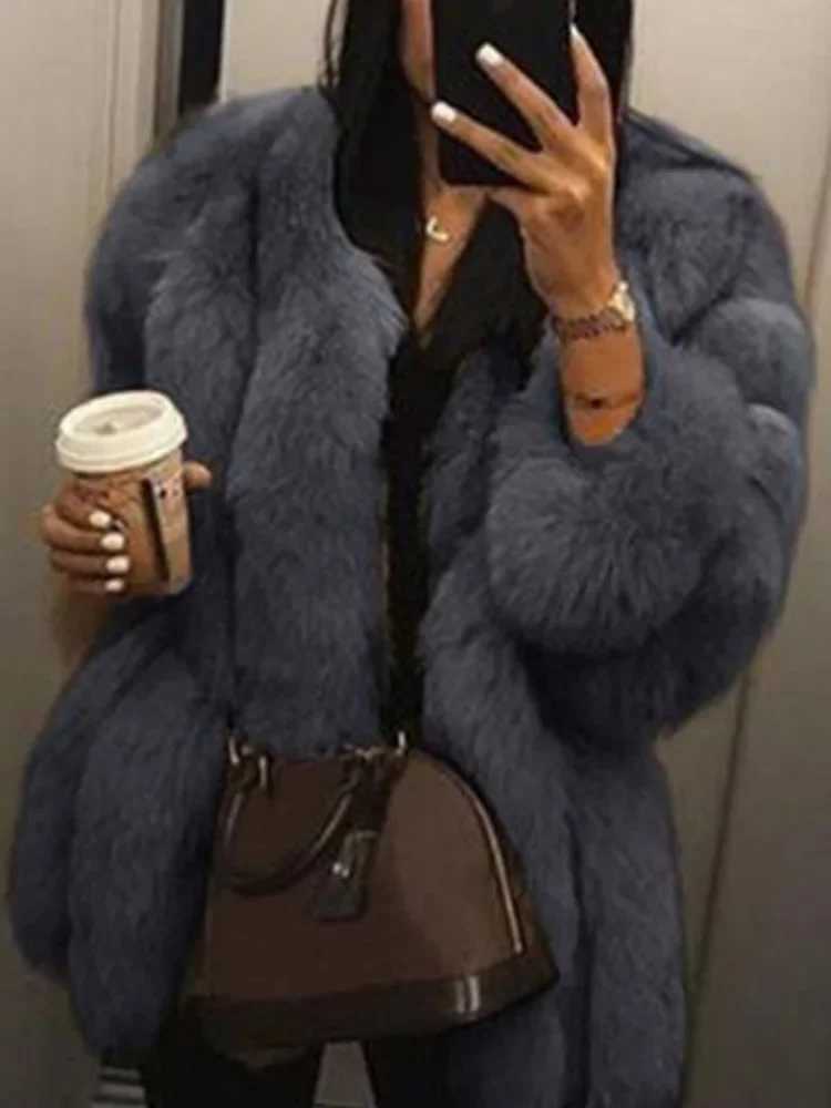2024 Autumn Winter Female Korean Fashion Long Faux Fur Jacket Women Coats Loose Casual Warm Long Sleeve Outerwears OvercoatX4