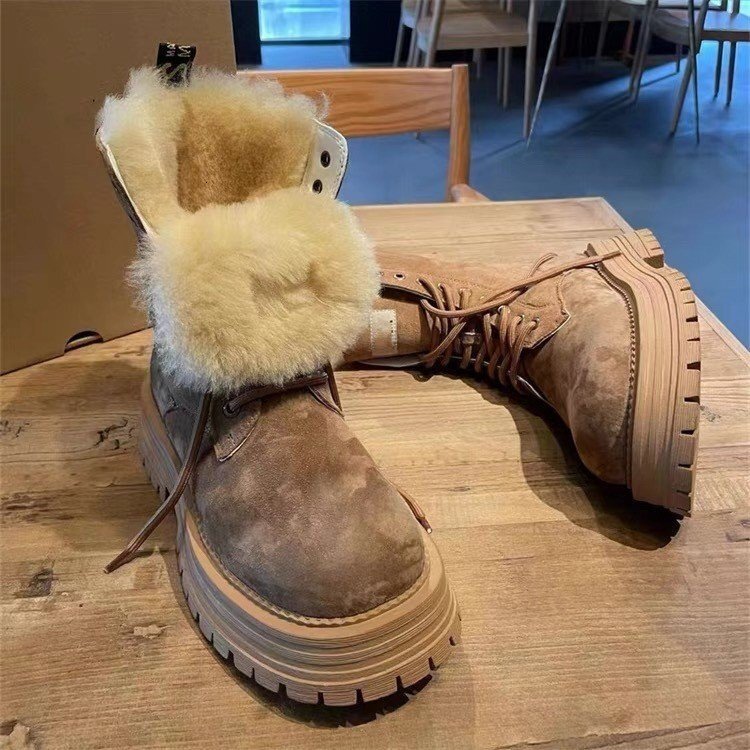 ddmytiger Sheepskin wool integrated sole height increasing Martin for women 2024 winter new item with plush and thick cotton shoes, midsole snow boots