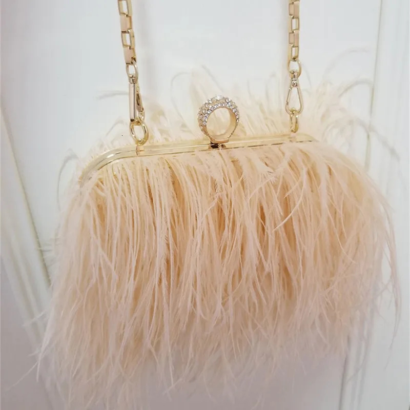 Women s Handbag Ostrich Feather Clutch Shoulder Bags Feathers Chain Evening Party 241011