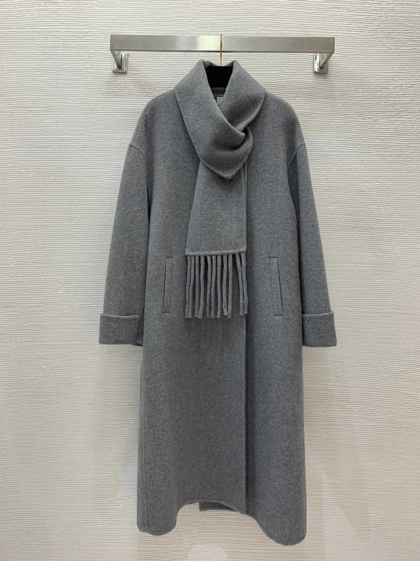 Womens Trench Coats women designer Classic Crew Neck high quality wool jacket coats with wool scarf Single button placket Long dress Fashion Winter jacke