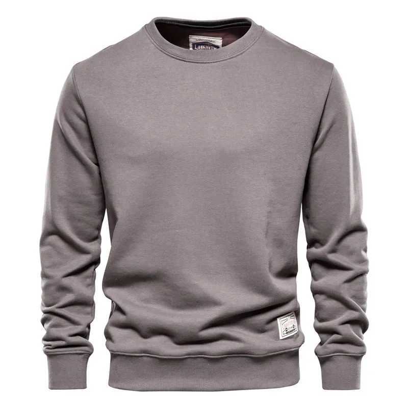 Autumn mens loose solid round neck long sleeved sports and leisure hoodie Y241016