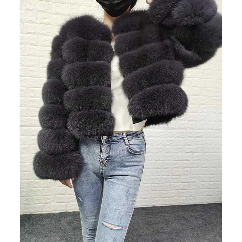 2024 Luxury Grey Furry new style real fur coat natural fur jacket female winter warm leather fox fur coat high quality fur vestX241016