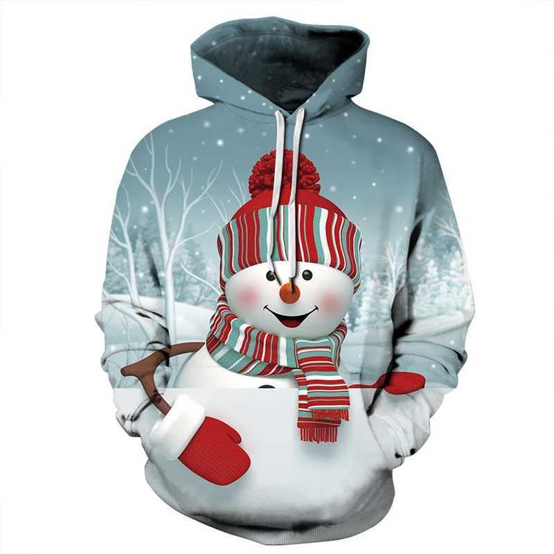 2024 Autumn/Winter Mens Casual Hoodie New Portable Gift for Santa Claus and Deer 3D Printed Christmas Hoodie Y241016