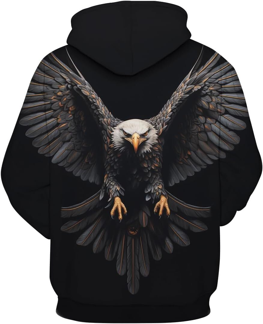 Hoodie for Mens Womens Unisex Funny Bald Eagle Flag Hoodie For Men 3D Printed Vintage Pattern Long Sleeve Pullover Hoodies Clothing Graphic Fashion